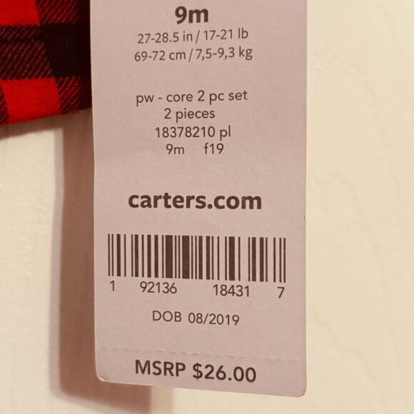 Carter’s Baby Girl Buffalo Plaid Top & Black Leggings Outfit Set 9M - Picture 6 of 6